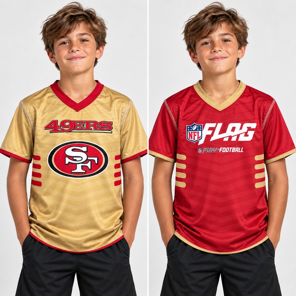 NFL FLAG San Francisco 49ers Youth XL Jersey Reversible Red Gold Football Shirt